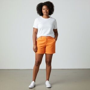 Lane Bryant Orange Bermuda Shorts Pockets Rolled Cuff Hem Zipper Size 14.